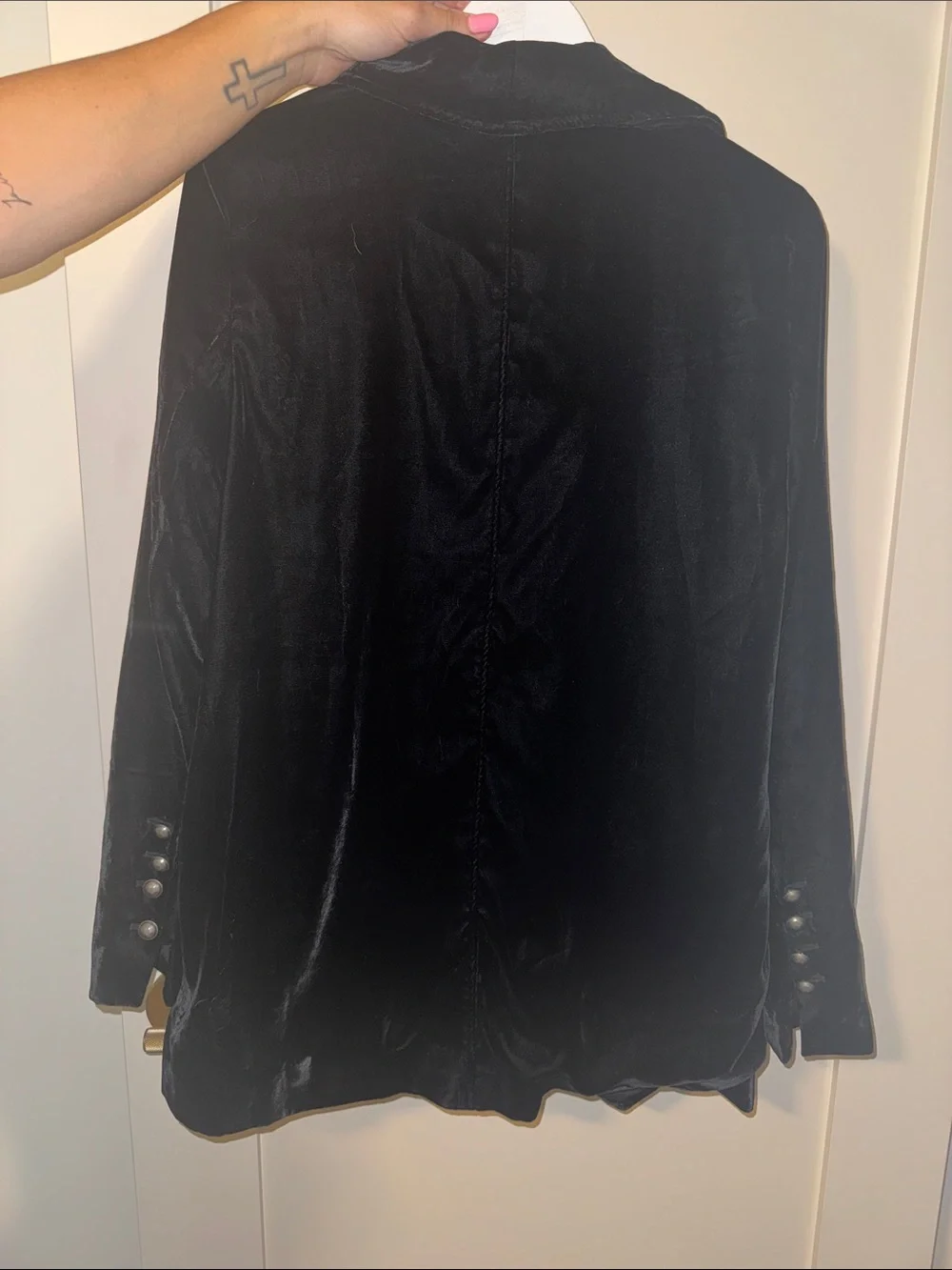 Free People Black Velvet Open-Front Blazer